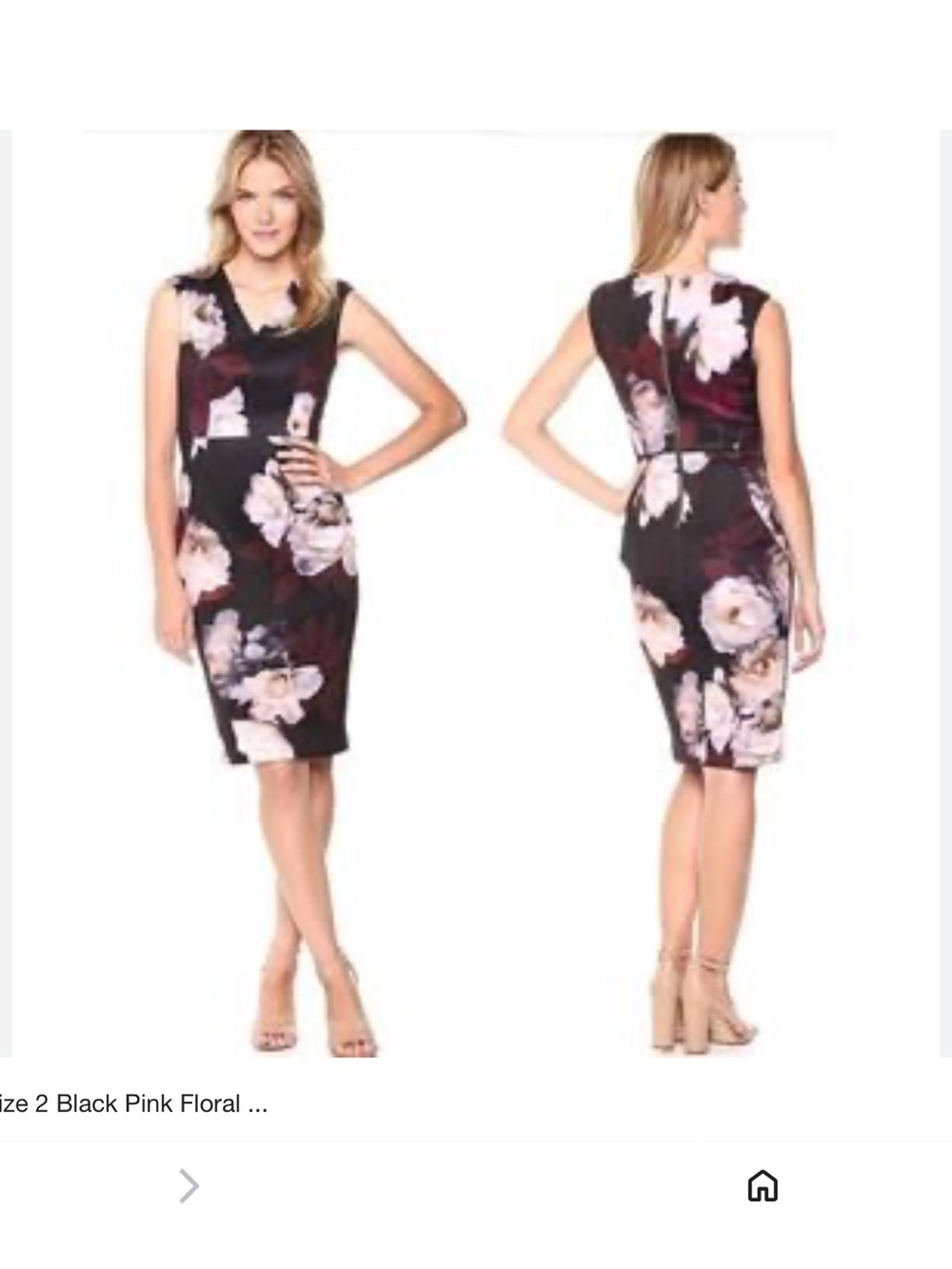 Calvin Klein Black Midi Dress with Pink Floral Pattern